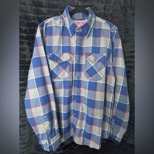 DIXXON Hatebreed Blue, Gray, and Red Plaid Casual Shirt
